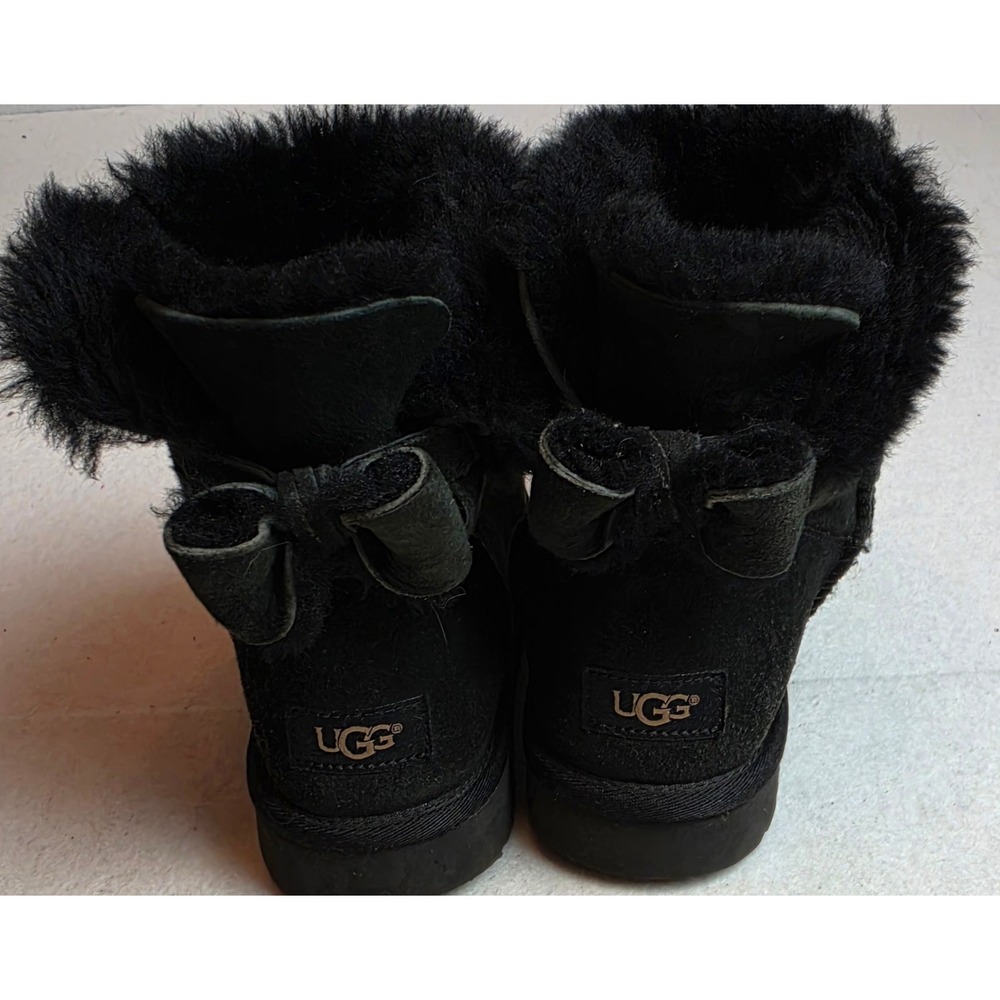 UGG Custom Bailey Bow Black Suede Sheepskin Ankle Boots Womens